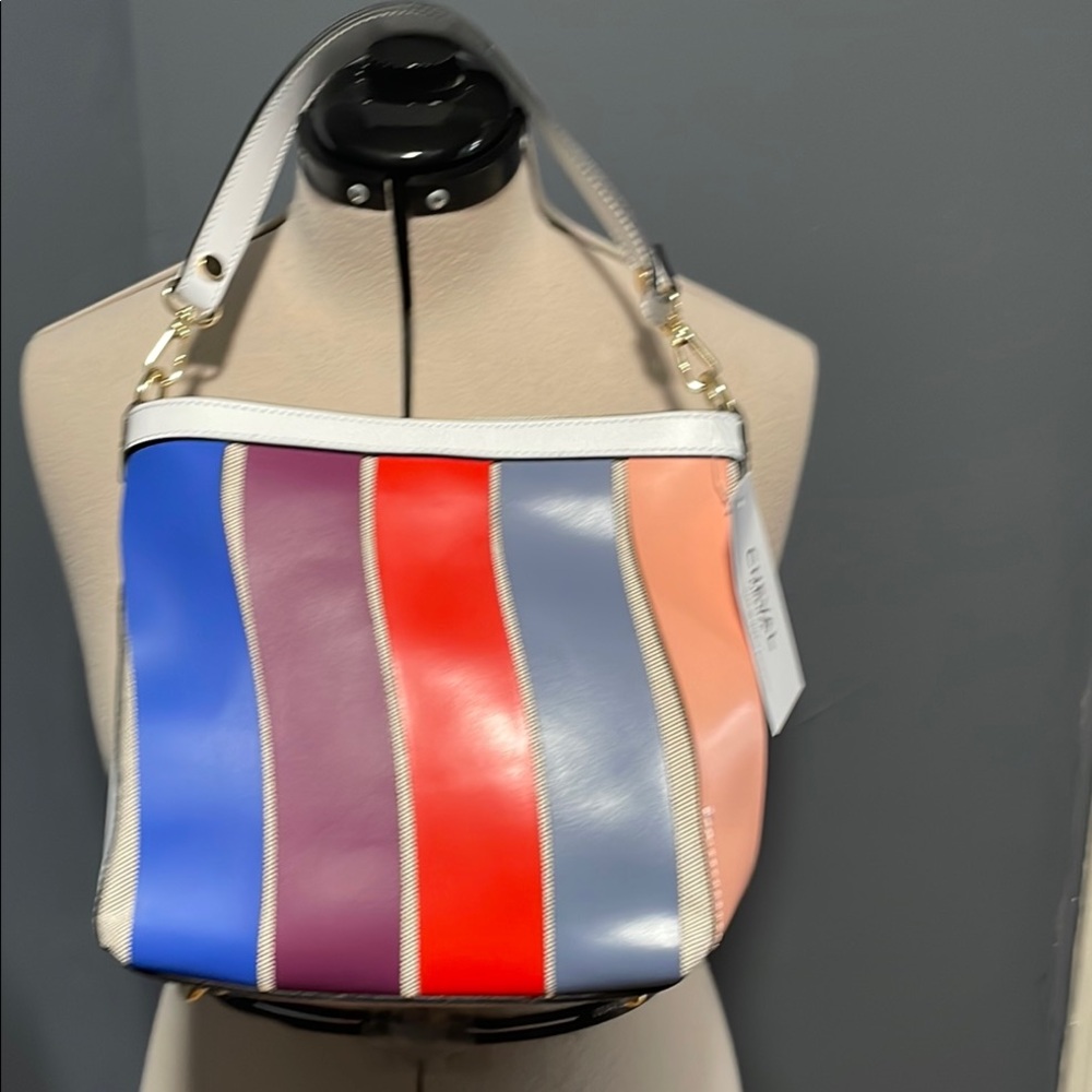 Cheval Firenze Chic Leather Multicolor Striped Shoulder Bag NWT Made in Italy